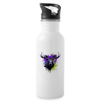 Moose Head Portrait Colorful - Water bottle with straw - white - Right