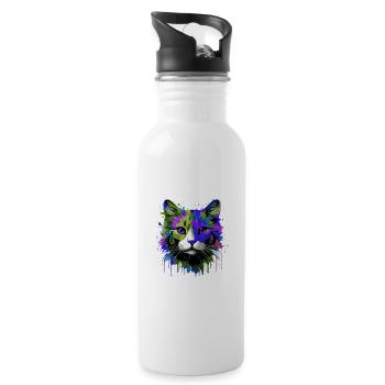 Katze Symbol Kopf Porträt Bunt - Trinkflasche mit integriertem Trinkhalm - Weiß - Rechts