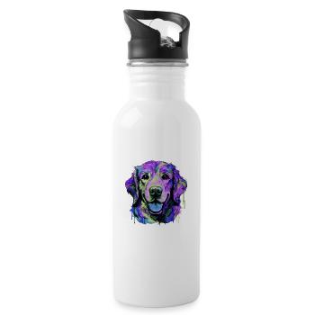 Golden Retriever Dog Head Portrait Colorful - Water bottle with straw - white - Right
