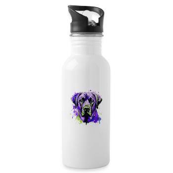 Kangal Hund Kopf Porträt Bunt - Trinkflasche mit integriertem Trinkhalm - Weiß - Rechts