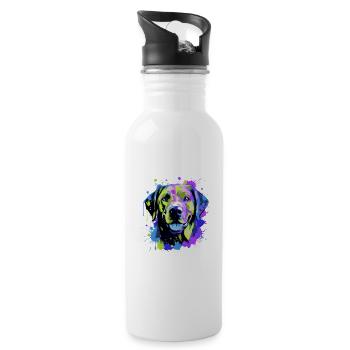 Labrador Dog Head Portrait Colorful - Water bottle with straw - white - Right