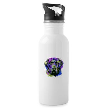 Mastiff Dog Head Portrait Colorful - Water bottle with straw - white - Right