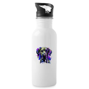 Great Dane Dog Head Portrait Colorful - Water bottle with straw - white - Right
