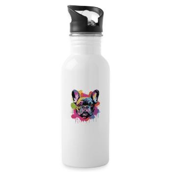 Französische Bulldogge Hund Kopf Porträt - Trinkflasche mit integriertem Trinkhalm - Weiß - Rechts
