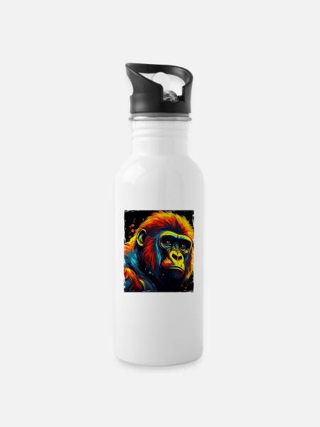 Gorilla Portrait - Trinkflasche mit integriertem Trinkhalm - Weiß