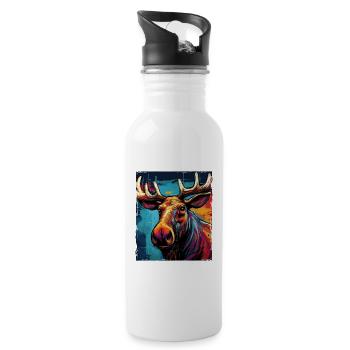 Moose Portrait - Water bottle with straw - white - Right