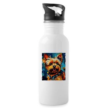 Yorkshire Terrier Hund Portrait - Trinkflasche mit integriertem Trinkhalm - Weiß - Rechts
