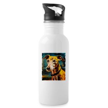 Greyhound Hund Portrait - Trinkflasche mit integriertem Trinkhalm - Weiß - Rechts