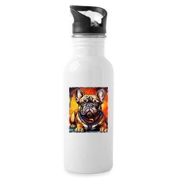 French Bulldog Dog Portrait - Water bottle with straw - white - Right
