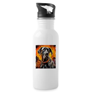 Great Dane Dog Portrait - Water bottle with straw - white - Right