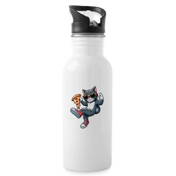 Dancing Cat Pizza Cool Pizza Lover Cartoon - Water bottle with straw - white - Right