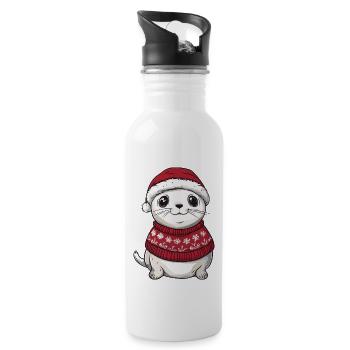 Robbe Tier Weihnachten - Trinkflasche mit integriertem Trinkhalm - Weiß - Rechts