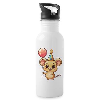 Mouse Birthday Comic - Water bottle with straw - white - Right