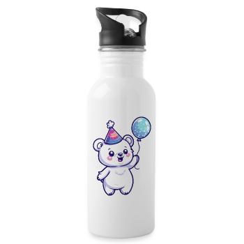 Polar Bear Birthday Comic Cute - Water bottle with straw - white - Right