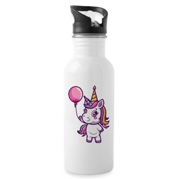 Unicorn Birthday Comic Cute - Water bottle with straw - white - Right