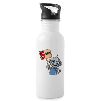 Fünf Jahre 5. Geburtstag kleiner bunter Roboter - Trinkflasche mit integriertem Trinkhalm - Weiß - Rechts