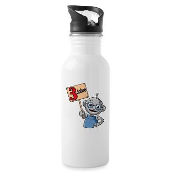 Drei Jahre dritter Geburtstag kleiner Roboter - Trinkflasche mit integriertem Trinkhalm - Weiß - Rechts