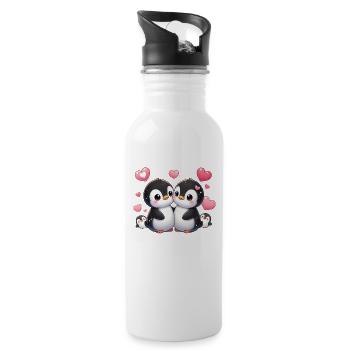 LovingPinguinsWithKids - Trinkflasche mit integriertem Trinkhalm - Weiß - Rechts