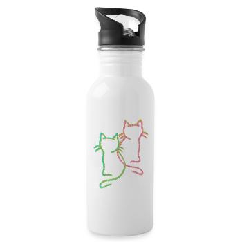 80er 90er Retro Vintage Katzen Katze Kätzchen - Trinkflasche mit integriertem Trinkhalm - Weiß - Rechts