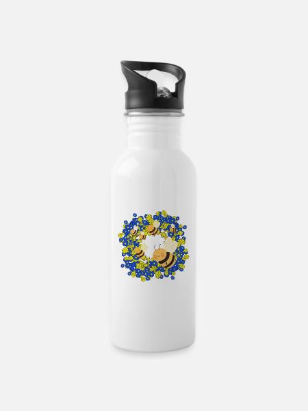 Sommer Bienen Biene Blumen Blüten Insekt - Trinkflasche mit integriertem Trinkhalm - Weiß