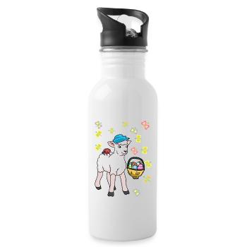 80s Easter Sheep Sheep Easter Eggs Lamb Kids - Water bottle with straw - white - Right