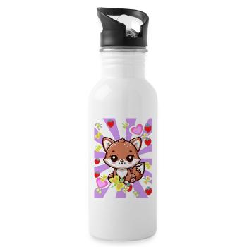 Retro Fox Foxes Kids Child Baby Vintage - Water bottle with straw - white - Right