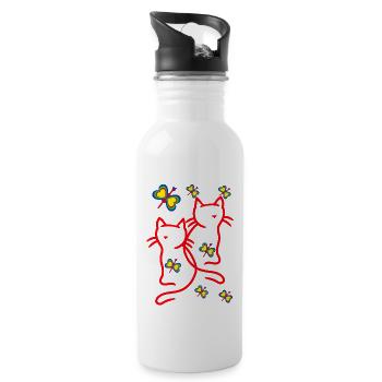 80s 90s Cats Kids Child - Water bottle with straw - white - Right
