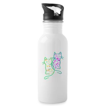80er Retro Katzen Katze Teenie Schmetterlinge Kind - Trinkflasche mit integriertem Trinkhalm - Weiß - Rechts
