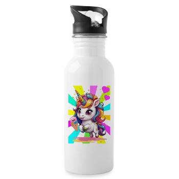 Kinder Einhorn Eis Retro Mädchen Jungen - Trinkflasche mit integriertem Trinkhalm - Weiß - Rechts