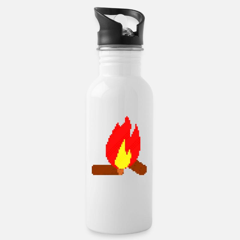 Pixel Feuer pixel fire - Trinkflasche mit integriertem Trinkhalm - Weiß