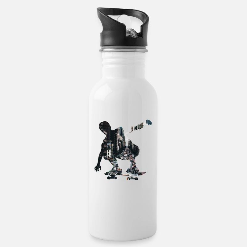 Skateboarder skater - Water bottle with straw - white