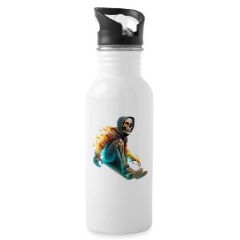 Ein brennendes Skelett das Skateboard fährt - Trinkflasche mit integriertem Trinkhalm - Weiß - Rechts