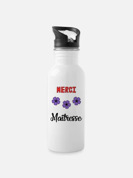 MERCI. MERCI MAÎTRESSE. CADEAU MAÎTRESSE. VACANCES - Gourde avec paille intégrée - blanc