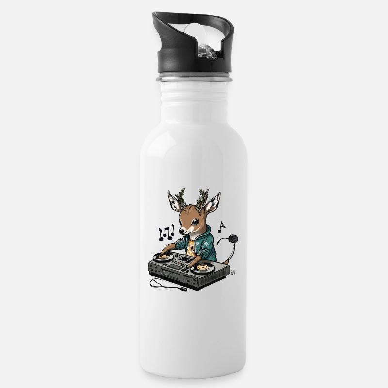 DJ Hirsch - Trinkflasche mit integriertem Trinkhalm - Weiß