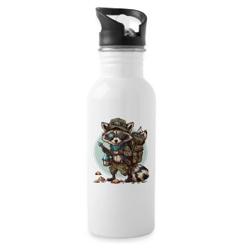 Die Reise der Waschbären - Trinkflasche mit integriertem Trinkhalm - Weiß - Rechts