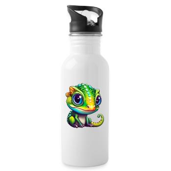 Mignon petit caméléon - Gourde avec paille intégrée - blanc - Droite