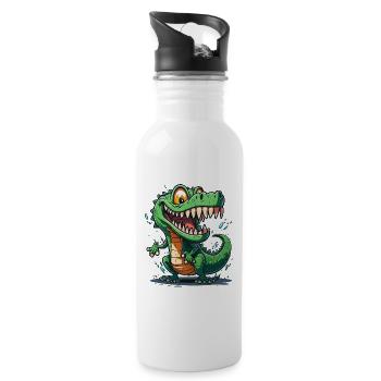 Grinning Gator - Water bottle with straw - white - Right