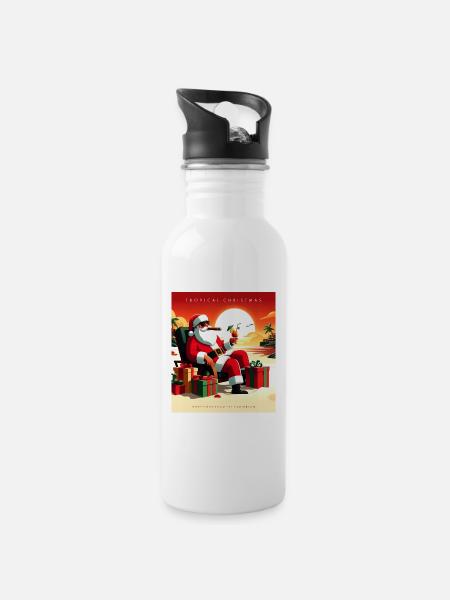 Weihnachtsmann in den Tropen. - Trinkflasche mit integriertem Trinkhalm - Weiß