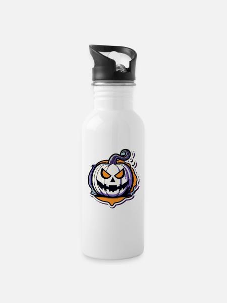 Kürbis Halloween Zeichnung - Trinkflasche mit integriertem Trinkhalm - Weiß