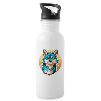 Wolf Fantasy Illustration - Water bottle with straw - white - Right