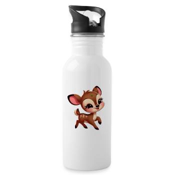 Niedliches kleines Rehkitz - Trinkflasche mit integriertem Trinkhalm - Weiß - Rechts