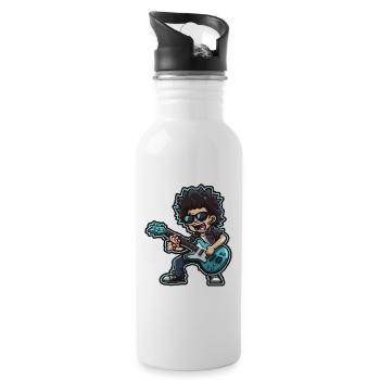 Groovy Laughter: Funny Cartoon Person Playing Blue - Water bottle with straw - white - Right