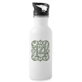 Elegantes, verziertes Design der Zahl 14 - Trinkflasche mit integriertem Trinkhalm - Weiß - Rechts
