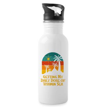 Getting My Dose of Vitamin Sea Beach Summer Ocean - Water bottle with straw - white - Right