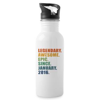 7. Geburtstag, Januar 2016, 7-jähriges Jubiläum - Trinkflasche mit integriertem Trinkhalm - Weiß - Rechts