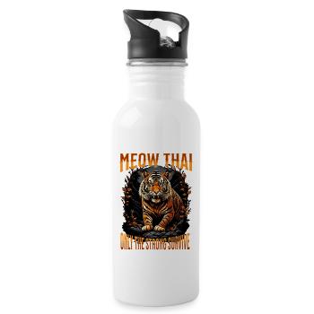 Mixed Martial Arts I Muay Thai Cat I Meow Thai I - Trinkflasche mit integriertem Trinkhalm - Weiß - Rechts