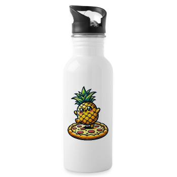 Ananas kawaii dansant sur une pizza - Gourde avec paille intégrée - blanc - Droite