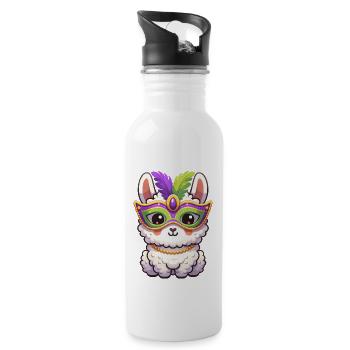 Mardi Gras Llama Party Design - Water bottle with straw - white - Right
