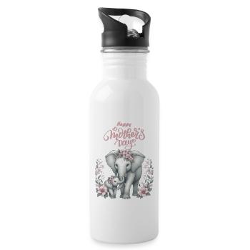 Mother's Love Elephant & Calf Floral Wreath - Trinkflasche mit integriertem Trinkhalm - Weiß - Rechts