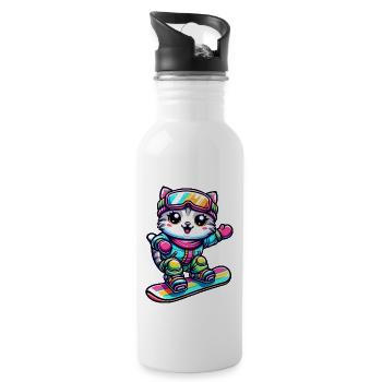 Chat Snowboard Snowboarder Mignon - Gourde avec paille intégrée - blanc - Droite